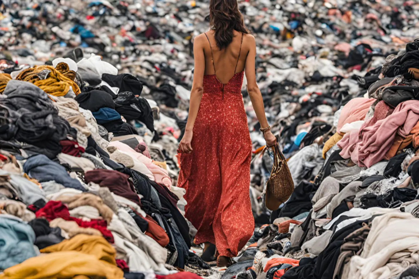 vrouw die door berg kleding loopt